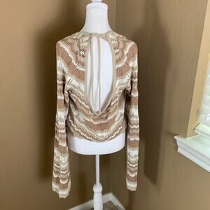 Hollister Cropped Open Back Knit Sweater XL Brown Striped Boho Cotton NWT